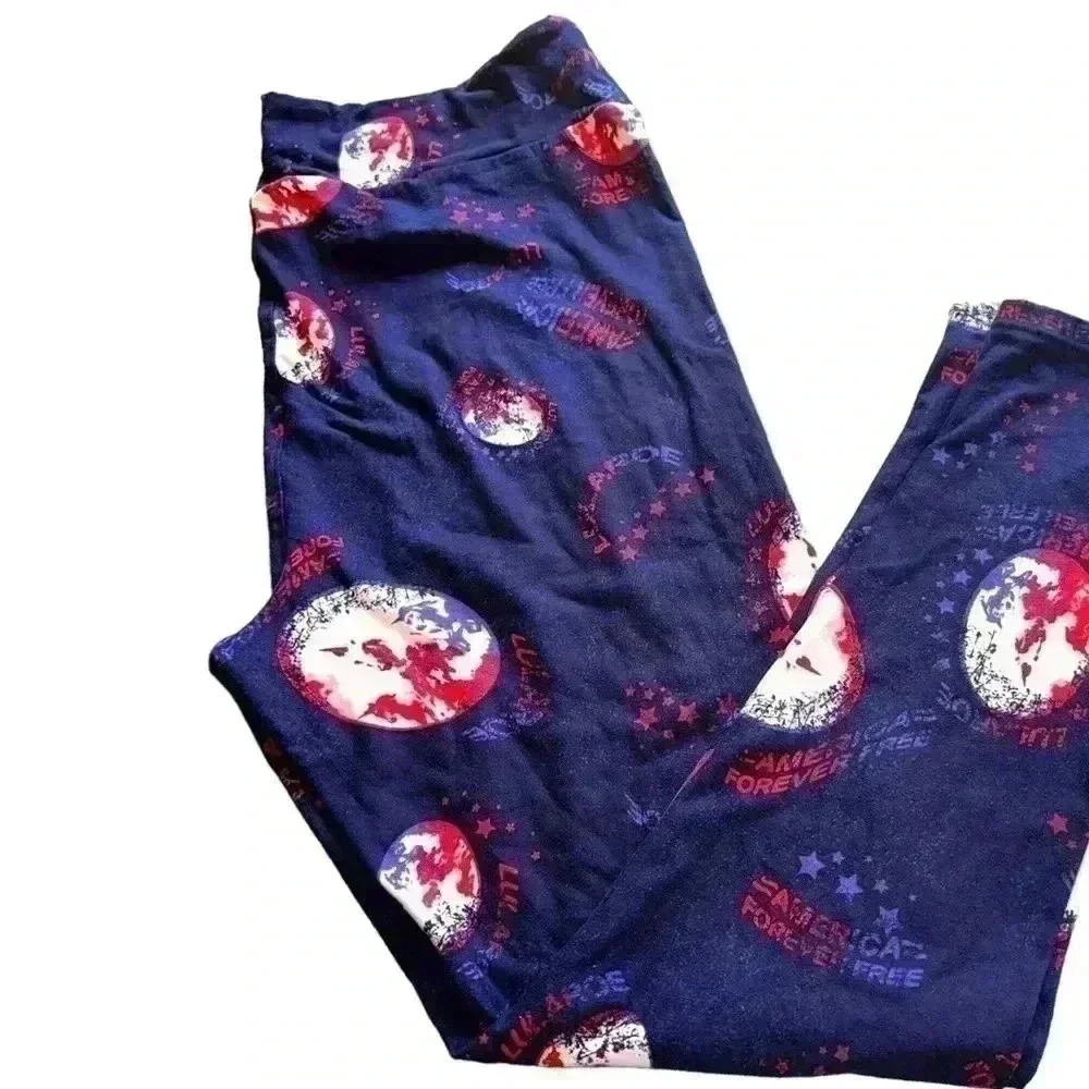 Lularoe Plus size TC2 Navy blue Americana leggings. NWOT. Freedom..world& stars